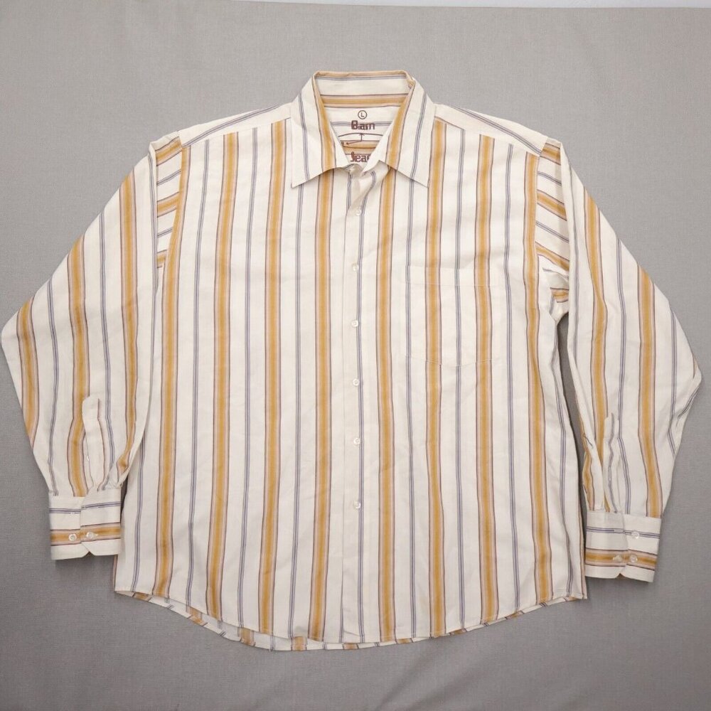 Bam Jeans Mens Large Button Up Shirt Striped Beige Orange Classiccore Gorp Norm